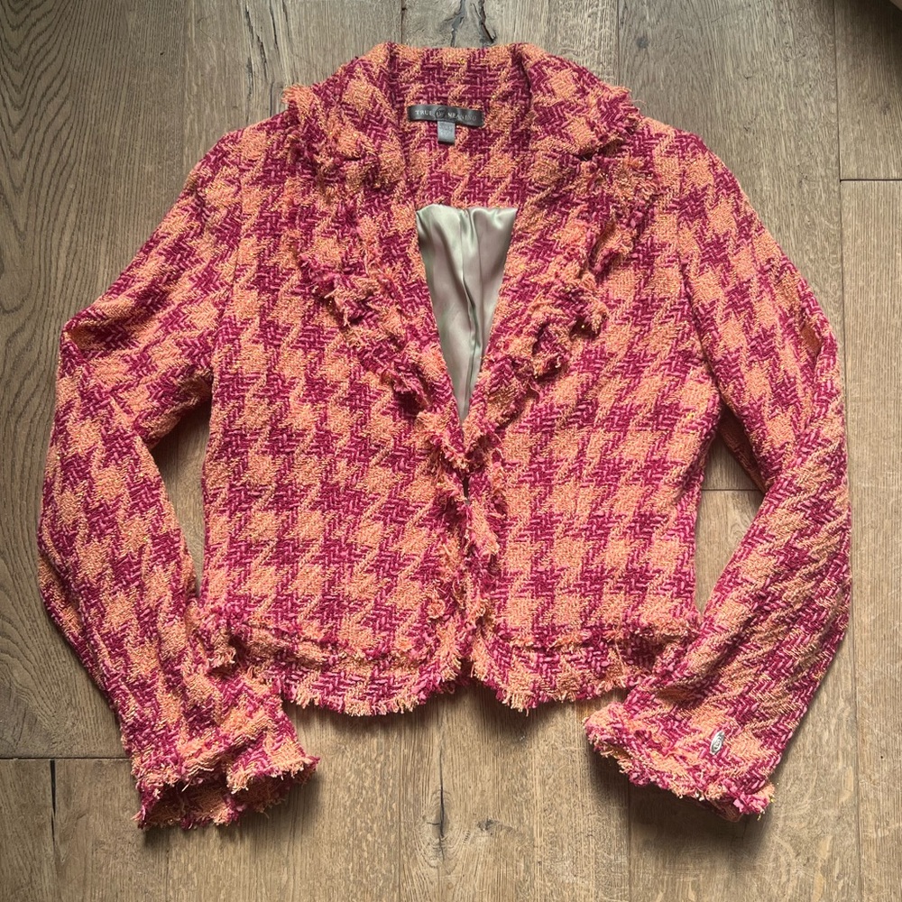 True Meaning Pink and Orange Houndstooth Tweed Blazer